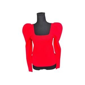 Banana Republic Red Puff Sleeve Square Neck Knit Top XS Valentine’s Romantic N54